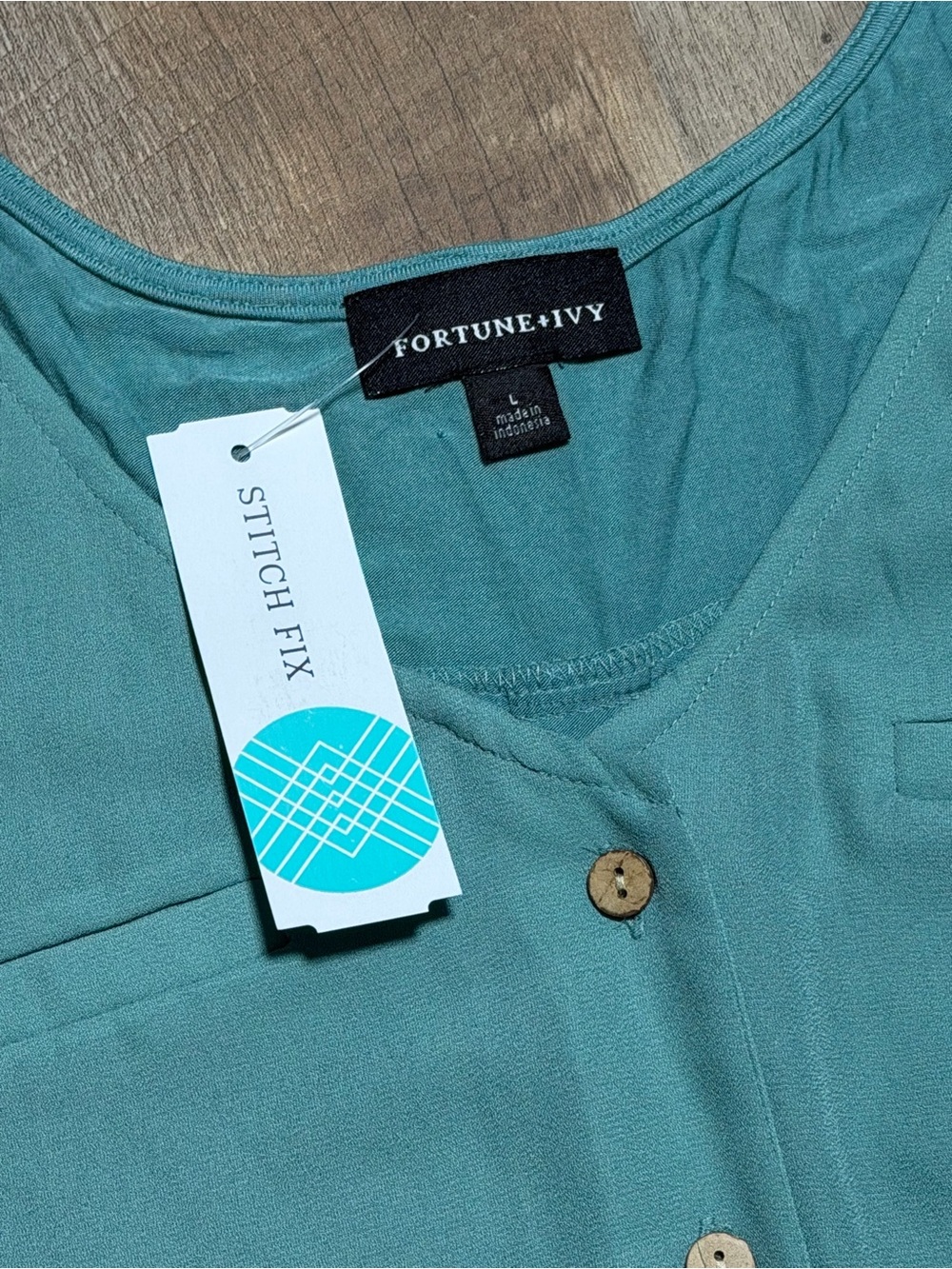 NWT | Fortune + Ivy Bendry Green Tie Front Button Blouse Tank Top |Large - Picture 2 of 5